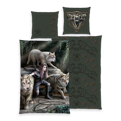 HERDING Anne Stokes Bettwäsche-Set ‚Wölfe‘ - 80-x-80-cm-135-x-200-cm