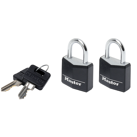 MASTER LOCK 30 mm breites Vorhngeschloss mit massivem Aluminiumgehuse und Abdeckung; schwarz; 2er-Pack