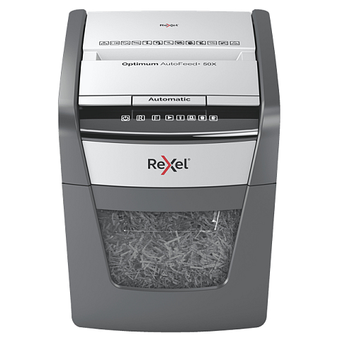 Rexel Optimum AutoFeed+ 50X Aktenvernichter Kreuzschreddern 55 dB 22 cm Schwarz, Grau