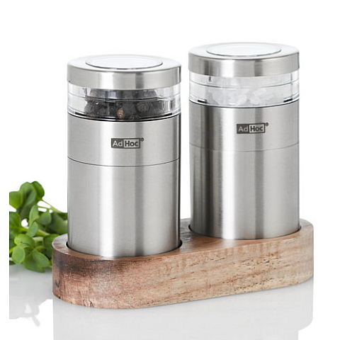 AdHoc ME09 Salz- und Pfeffermühlen-Set Satinierter Stahl, Transparent