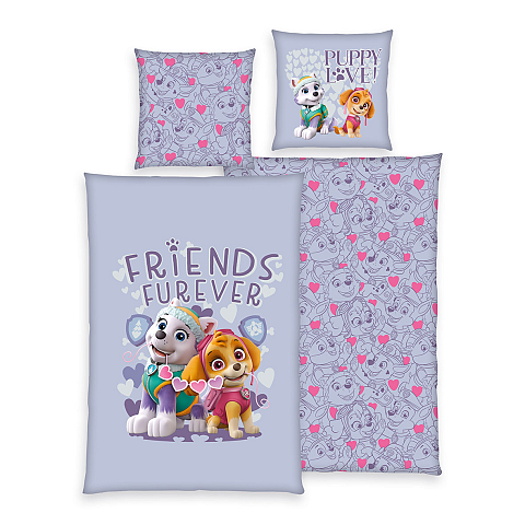 HERDING Paw Patrol Bettwäsche-Set ‘Puppy Love’ – 135×200 cm, Linon