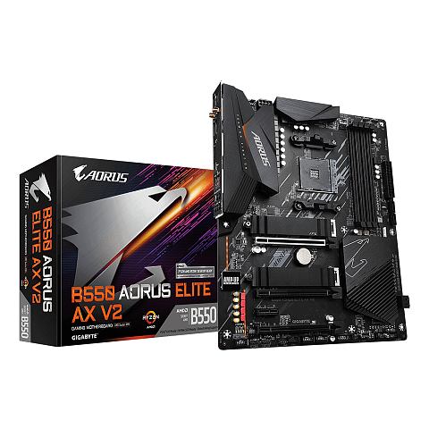 GIGABYTE B550 AORUS ELITE AX V2 Mainboard – AMD Ryzen 5000 CPUs, 12+2 Phasen VRM, bis zu 4733 MHz DDR4, 1xPCIe 4.0 + 1xPCIe 3.0 M.2, Wi-Fi 6E, 2.5GbE LAN, USB 3.2 Gen 2