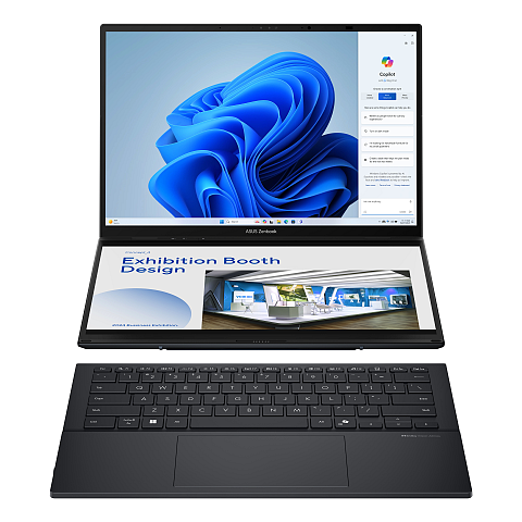 ASUS Zenbook Duo UX8406CA-QL203X Intel Core Ultra 9 285H Hybrid (2-in-1) 35,6 cm (14") Touchscreen WUXGA 32 GB LPDDR5x-SDRAM 1 TB SSD Wi-Fi 7 (802.11be) Windows 11 Pro Deutsch Grau