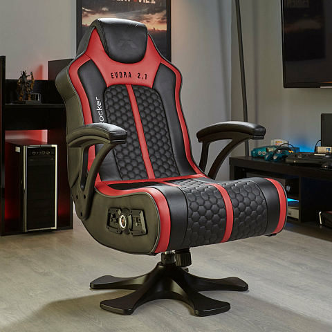 X Rocker 2020014 Videospiel-Stuhl Konsolen-Gamingstuhl Gepolsterter Sitz Schwarz, Rot