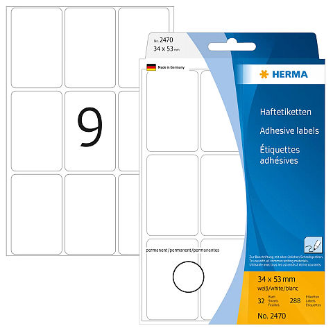 HERMA Vielzwecketiketten 34x53 mm weiß Papier matt Handbeschriftung 288 St.