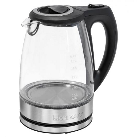 Clatronic WKS 3744 G Wasserkocher 1,7 l 2200 W Schwarz, Grau, Edelstahl, Transparent