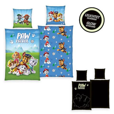 HERDING Paw Patrol Bettwäsche-Set ‘Glow in the Dark’ – 135×200 cm, Renforcé