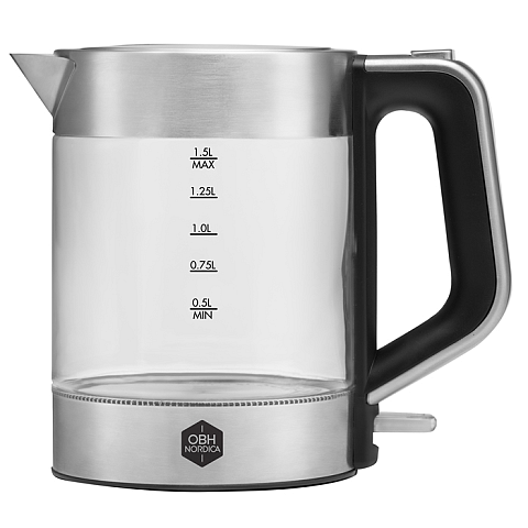 OBH Nordica Venice Glass Wasserkocher 1,5 l 2200 W Edelstahl, Transparent