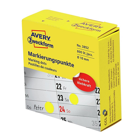 Avery 3852 selbstklebendes Etikett Rund Permanent Gelb 800 Stück(e)