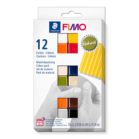Staedtler FIMO 8023 C Modellierton 300 g Schwarz, Blau, Schokolade, Farbe Cognac, Grau, Olive, Orange, Pink, Rot, Weiß, Gelb 12 Stück(e)