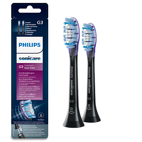 Philips Sonicare G3 Premium Gum Care HX9052/33 2x Schwarze Bürstenköpfe für Schallzahnbürste