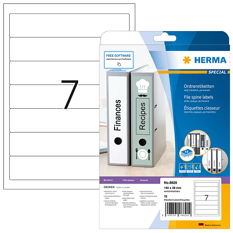 HERMA Ordneretiketten A4 192x38 mm weiß Papier matt blickdicht 70 St.