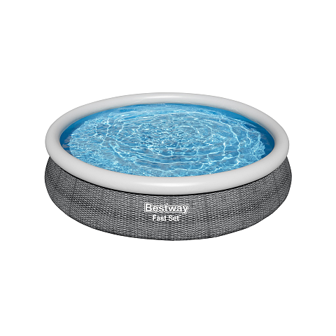 Bestway Fast Set 57445 Aufstellpool Gerahmter/aufblasbarer Pool Rund Grau, Weiß