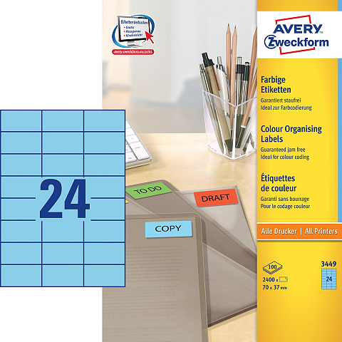Avery Farbige Etiketten, blau, 70 x 37 mm, permanent