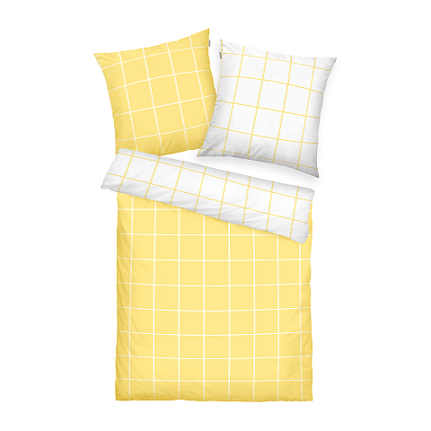 HERDING TOM TAILOR Bettwäsche-Set 'Large Check Light Lemon & Crisp White' - 2x-80-x-80-cm-1x-200-x-220-cm