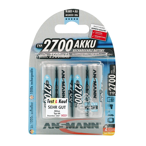 Ansmann Blister 4 X Accu, AA, 2700mAh AA / HR6 Nickel-Metallhydrid (NiMH)