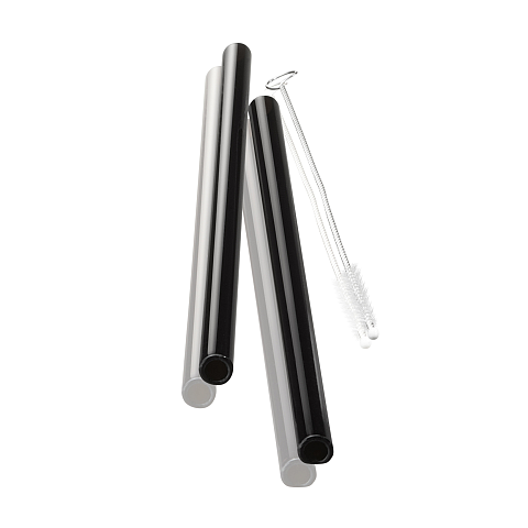 GEFU Trinkhalm Future Glas schwarz mit Reinigunsbürste 18cm 4er