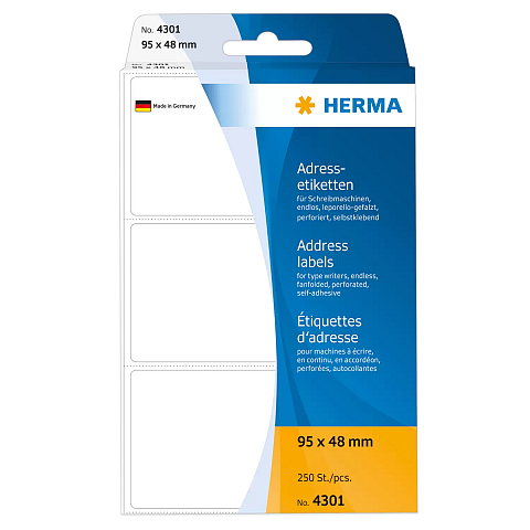 HERMA Adressetiketten für Schreibmaschinen endlos leporello-gefalzt 95x48 mm weiß Papier matt 250 St.