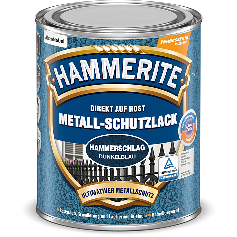 Hammerite Metall-Schutzlack Hammerschlag Dunkelblau 0,75 l