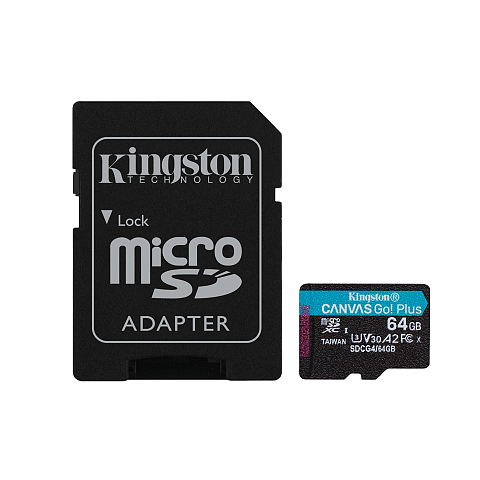 Kingston Technology 64GB microSDXC Canvas Go Plus Gen4 200 MB/s A2 U3 V30-Karte + Adapter