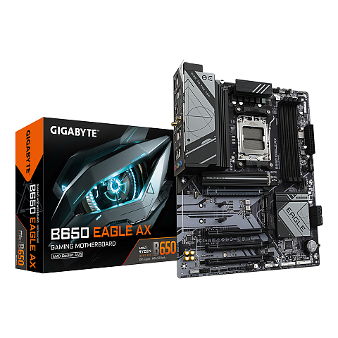 GIGABYTE B650 EAGLE AX Mainboard - AMD Ryzen 9000er-Serie, 12+2+2 Phasen VRM, bis zu 7600 MHz DDR5 (OC), 1xPCIe 5.0 + 2xPCIe 4.0 M.2, GbE LAN, WIFI 6E, USB 3.2 Gen 2