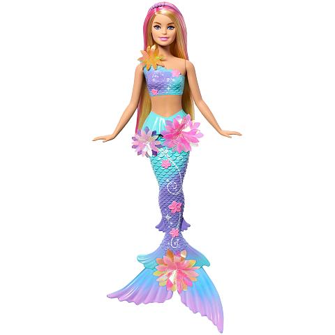 Barbie Flower Magic Meerjungfrauen-Spielzeugpuppe mit magischer Überraschungsblüte und perlenbesetztem Haarreif