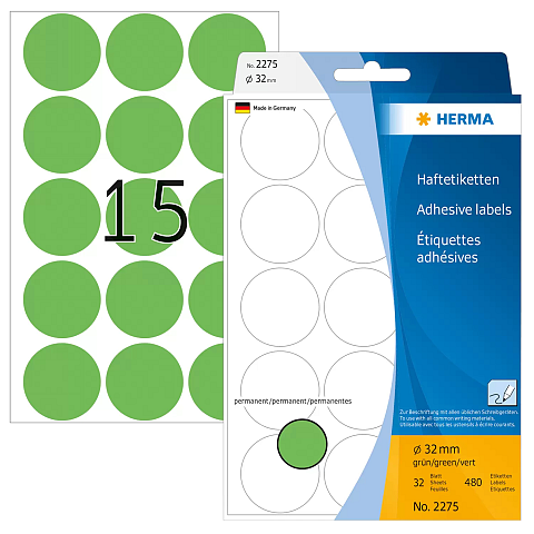 HERMA Vielzwecketiketten/Farbpunkte Ø 32 mm rund grün Papier matt Handbeschriftung 480 St.