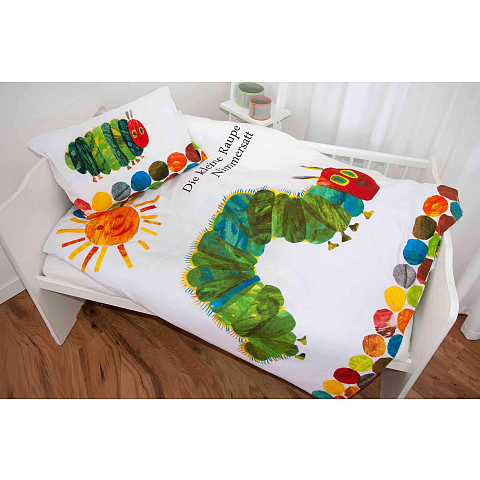 HERDING Raupe Nimmersatt Kleinkind-Bettwäsche-Set ‘Evergreen’ – 100×135 cm, Renforcé
