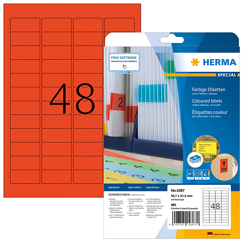 HERMA Farbige Etiketten A4 45.7x21.2 mm rot Papier matt 960 St.