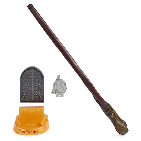 Wizarding World Harry Potter - Authentischer Ron Weasley Zauberstab aus Kunststoff mit Hogwarts-Halterung