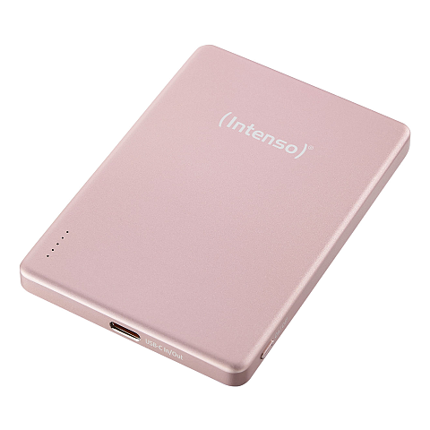 Intenso MW5000 Magnetische Powerbank 5000 mAh – MagSafe kompatibel, Wireless Charging 15W, USB-C PD 20W, Flach & Kompakt – Geprüft in Deutschland – Rosé
