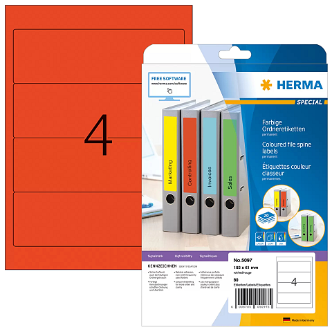 HERMA Ordneretiketten A4 192x61 mm rot Papier matt blickdicht 80 St.