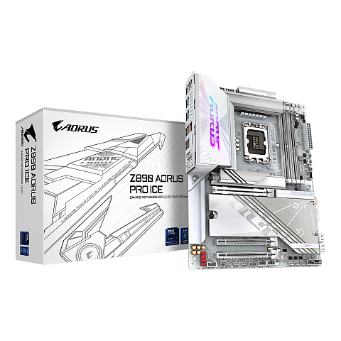 GIGABYTE Z890 AORUS PRO ICE Mainboard - Unterstützt Intel Core Ultra (Serie 2) CPUs, 16+1+2 Phasen VRM, bis zu 9500MHz DDR5 (OC), 1xPCIe 5.0 + 4xPCIe 4.0, Wi-Fi 7, 5GbE LAN, Thunderbolt 4