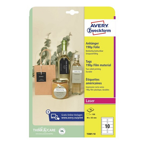 Avery T3001-10 Adressaufkleber Nicht-haftendes Etikett Weiß