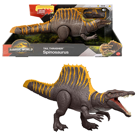 Jurassic World Rebirth Tail Thrasher Spinosaurus-Actionfigur, Dinosaurierspielzeug mit 2 Angriffsbewegungen