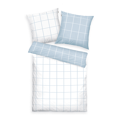 HERDING TOM TAILOR Bettwäsche-Set 'Large Check Crisp White & Sky Blue' - 2x-80-x-80-cm-1x-200-x-220-cm