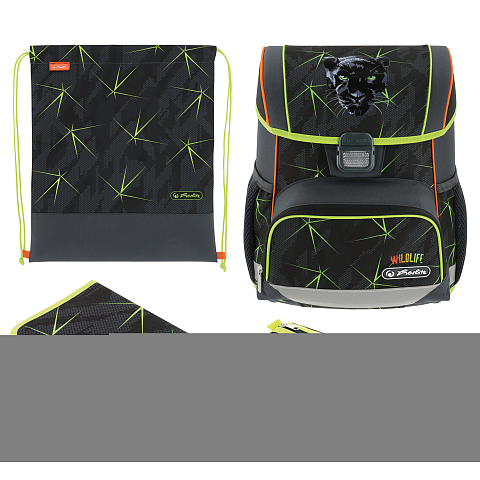 Herlitz Loop Plus Wild Life Schulranzen-Set Junge Polyester Schwarz, Grün, Orange