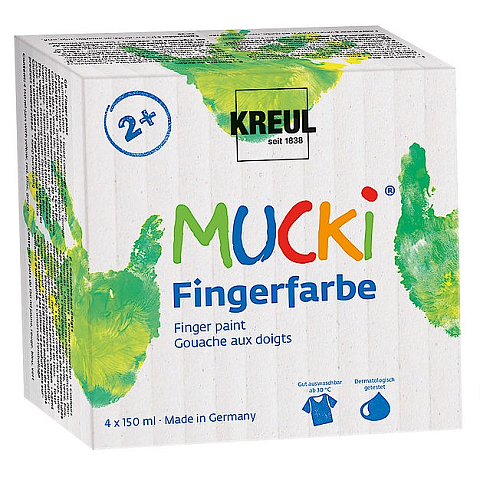 KREUL MUCKI Abwaschbare Fingerfarbe Blau, Grün, Rot, Gelb