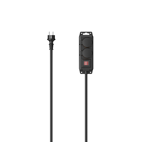 Hama 00223062 Verlängerungskabel 2 m 2 AC-Ausgänge Draußen Schwarz