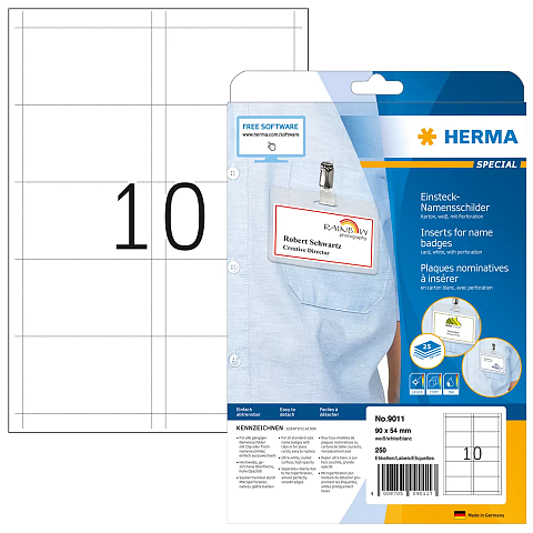 HERMA Namens-Einsteckschilder A4 90x54 mm weiß Karton nicht klebend 250 St.