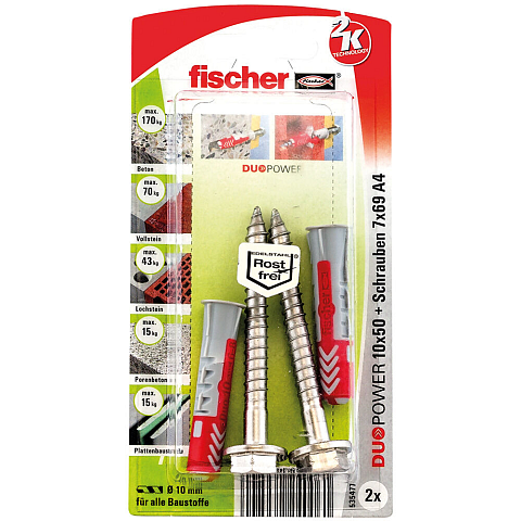 Fischer 535477 Schraubanker/Dübel 2 Stück(e) Schrauben- & Dübelsatz 50 mm