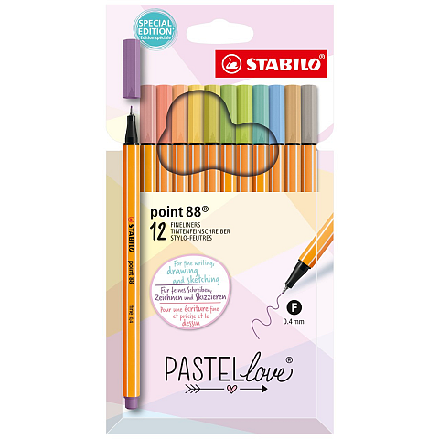 STABILO point 88 Filzstift Fein Beige, Blau, Grün, Hellgrün, Orange, Pastell, Pfirsich, Violett, Gelb 12 Stück(e)