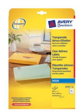 Avery J4721-25 Druckeretikett Transparent