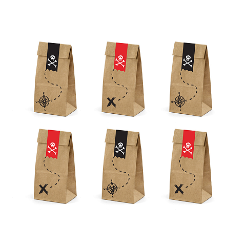 PartyDeco TNS9-031 Brotdose Lunchpaket Papier Schwarz, Natürlich/Natur, Rot 6 Stück(e)