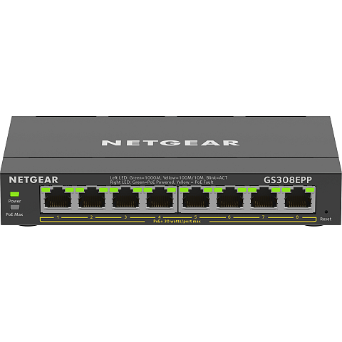 NETGEAR 8-Port Gigabit Ethernet High-Power PoE+ Plus Switch (GS308EPP) Managed L2/L3 Gigabit Ethernet (10/100/1000) Power over Ethernet (PoE) Schwarz