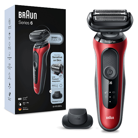 Braun Series 6 61-R1200s Folienschaber Trimmer Schwarz, Rot