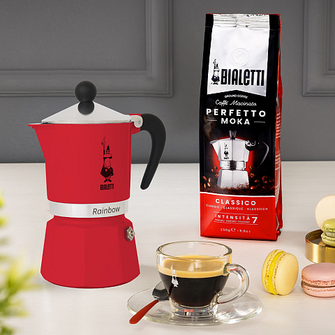 Bialetti Rainbow Mokka-Kanne Schwarz, Rot, Edelstahl