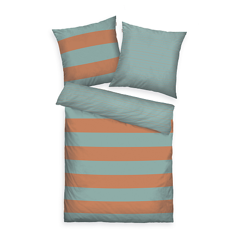 HERDING TOM TAILOR Bettwäsche-Set ‘Bold Stripes Warm Coral & Fresh Sage’ - 80-x-80-cm-135-x-200-cm