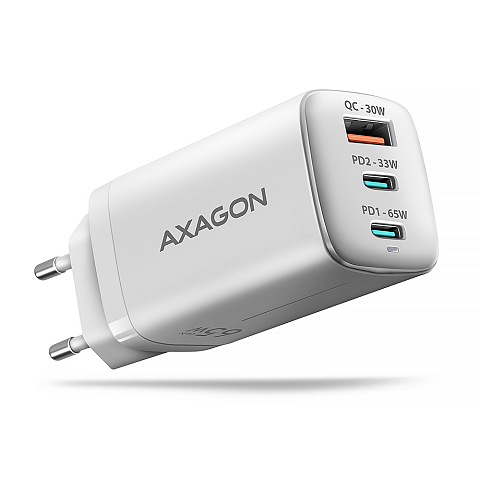 Axagon ACU-DPQ65W PD3.0 & QC4+ 3xOUTPUTS GaN Wandladegerät 65W