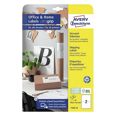 Avery 7168-10 selbstklebendes Etikett Rechteck Permanent Weiß 20 Stück(e)